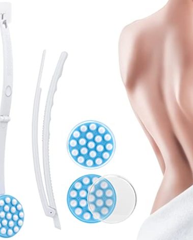 Upgrade Body Lotion Applicator, Oil Cream Applicator Massager Shower Scrubber with 19 Massaging Rollers and Foldable Long Handle, Shower Brush Set Back Oil Cream Applicator for Woman Men