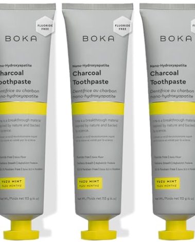Boka Fluoride Free Toothpaste, Nano Hydroxyapatite Toothpaste, Appropriate for Sensitive Teeth - for Adult, Kids Oral Care - Yuzu Mint Flavor, 4 Fl Oz 3Pk US Manufactured