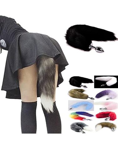 Ooiixx Butt Plug Fox Tail Cosplay Anal Plug Anal Butt Plug Adult Sex Toys for Beginner Women Men Couple (18" Black-1)