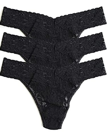 hanky panky - Signature Lace Original Rise Thongs for Women (3 pack) | One Size (4-14) | Black/Black/Black | No VPL, Soft Nylon Stretchy Lace, Comfortable Lingerie, Underwear for women