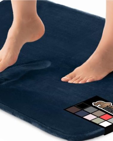 GORILLA GRIP Memory Foam Bath Rugs, Soft Absorbent Velvet Bathroom Mats, Durable Dots on Underside, Machine Washable Bathmat, Carpet Rug Room Decor for Shower Floor, 36x24 Mat, Navy Blue