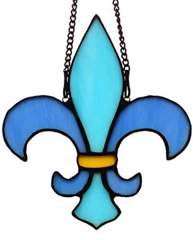 HAOSUM Fleur De Lis Decor Stained Glass Window Hangings,Handmade Housewarming Gifts for New House, Fleur De Lis Decoration Birthday Gift for Men,Christmas Decortion Gifts for Women