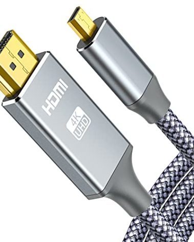 oldboytech 4K Micro HDMI to HDMI Male Cable Adapter, 4K@60Hz HDR Nylon Braid Cord for GoPro Hero, Zfc, RPi, A6000, A6300, Camera, Video Capture Card, Grey 6FT