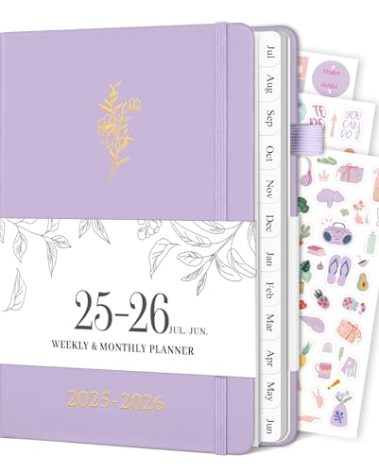 Planner 2025-2026, Weekly and Monthly Planner with Tabs from Jul 2025 - Jun 2026, Academic Planner with Date, A5 Hardcover Calendar Notebook for School & Office Schedule, 5.8"×8.3", Purple