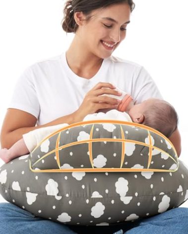 Momcozy Original Nursing Pillow for Breastfeeding-Pioneering Safety Fence- Wider Feeding Pillows for More Support for Mom & Baby- Easier Nursing & Hand Free- Fit for All, Removable Cotton Cover