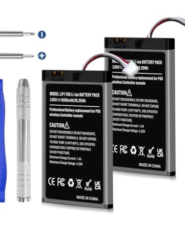 Quzmo 2 Pack 5000mAh PS5 Controller Battery, Upgrade High Capacity LIP1708 Battery Replacement for Sony PS5 Playstation 5 DualSense CFI-ZCT1W Wireless Controller with Tool Kit