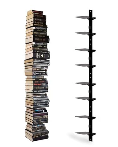 Defined Deco Black Floating Bookshelves-Invisible Floating Bookshelf for Wall -8 Tier Wall Bookshelves,Vertical Spine Book Tower,Heavy-Duty Metal Book Organizers for Home,Office,Living Room,Pack of 4.