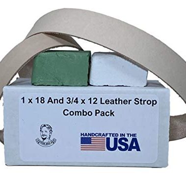 3/4" x 12" And 1" x 18" Leather Strop Combo Pack - Fits Ken Onion Worksharp WSKTSKO And Ken Onion Blade Grinder Attachment WSSO81112. Green and White Compounds Included