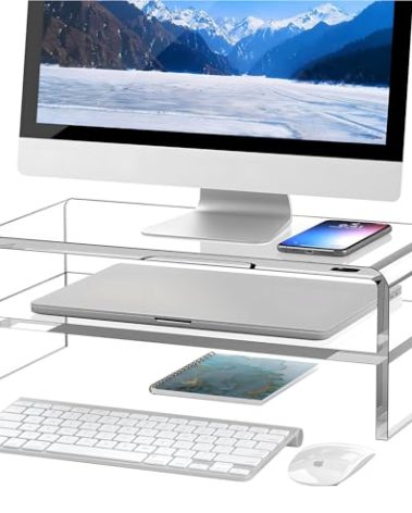 Egchi Clear Acrylic Monitor Stand Riser 2 Tier, 5.12 Inches High Clear Computer Desk Organizer Shelf for Multi Media PC Storage Laptop