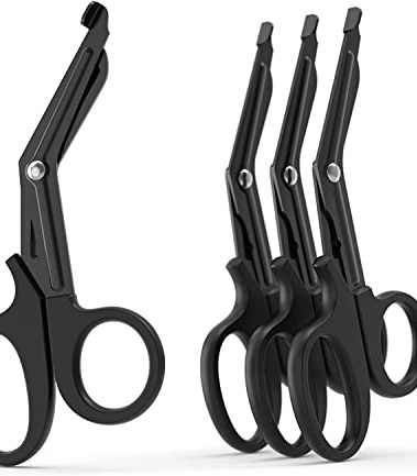 Trauma Shears 4-Pack 7.5 inch, Bandage Scissors Set, EMT & Medical Scissor, Large First Aid scissors, for Nurse, Fluoride-Coated with Non-Stick Blades by LI JIU® (4 Pack Black Fluoride-Coated)