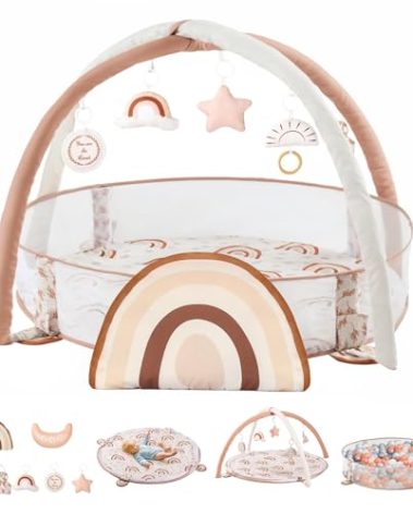 Crisschirs 6-in-1 XL Large Baby Gym & Ball Pit, Play Mat & Play Gym, Combination Baby Activity Gym with Milestone Cards for Sensory Exploration and Motor Skill Development, Balls are not Included