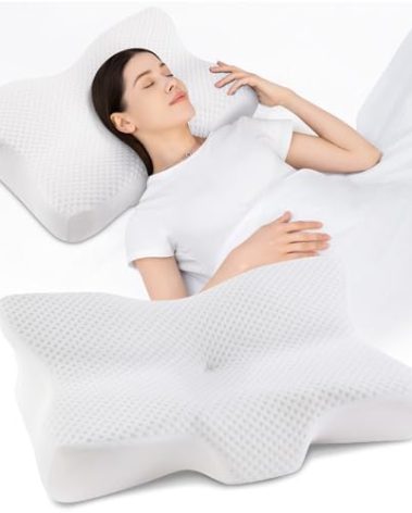 Cervical Neck Pillow, Ergonomic Memory Foam Cervical Pillows, Contour Side Sleeper Pillows for Adults, Orthopedic Neck Support Pillow for Back Stomach Sleeper with Removable Pillowcase (White)