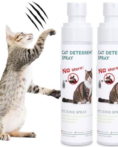2 Pack Cat Deterrent Spray, Natural Cat Repellent Spray, Anti-Scratch Deterrent for Furniture, Sofas, Rugs, Curtains, Plants, Indoor & Outdoor Repellent Cats Kittens, Non-Toxic, Alcohol-Free