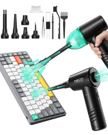 Compressed Air Duster Mini Vacuum 4in1, MECO ELEVERDE Cordless Air Duster with 3 Gear 110000RPM Air Blower, 13000PA Keyboard Vacuum Cleaner, Air Duster for PC/Computer/Keyboard/Sofa/Car (Green)