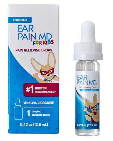Eosera® Ear Pain MD® for Kids - Maximum Strength Earache Relief Drops with Lidocaine - Doctor Recommended Ear Medicine for Children, Babies & Toddlers 2+ - Fast-Acting Ear Drop Pain Reliever - 12.5mL