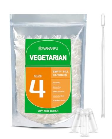 wananfu Size 4 Empty Capsules Vegetarian (500 Count) Bundle with 2 Micro Lab Spoons, Clear Fillable Veggie Pill Capsules Size 4 for Making Your Own Supplements