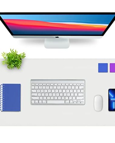 K KNODEL Desk Mat, Blotter, Dual-Sided Office Desk Pad, Waterproof Desk Mat for Desktop, Desk Blotters, PVC Leather Pad Protector (White, 35.4" x 17")