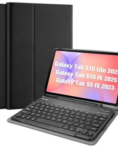 ProCase Keyboard Case for Galaxy Tab S10 Lite/ S10 FE 2025 / S9 FE 10.9-Inch 2023 with S Pen Holder, Protective Cover with Detachable Wireless Keyboard for Galaxy Tablet 10.9"-Black