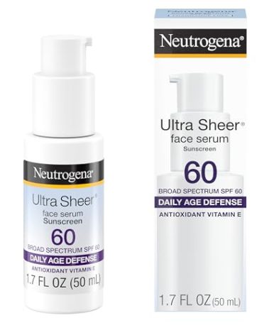 Neutrogena Ultra Sheer Face Sunscreen with Vitamin E & SPF 60, Sunscreen for Face with Broad Spectrum UVA/UVB Protection, Fragrance-Free, Oxybenzone-Free, Water-Resistant (80 minutes), 1.7 Fl Oz