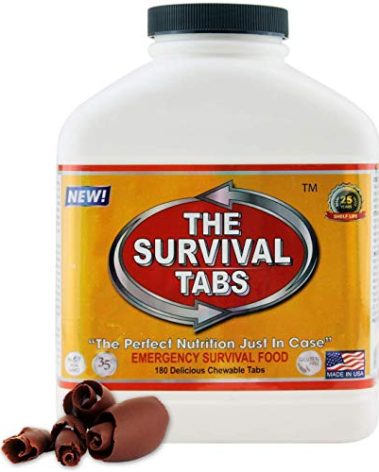 Survival Tabs 15-Day 180 Tabs Emergency Food Ration Survival MREs Food Replacement for Outdoor Activities Disaster Preparedness Gluten Free and Non-GMO 25 Years Shelf Life Long Term - Chocolate Flavor