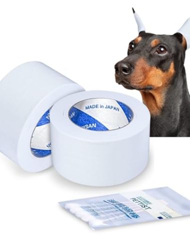 PETTIST Ear Tape for Dogs 2 Pack with Dog Ear Cleaner Cotton Swabs, Self Adhesive Cotton Tape for Dog Ear Protection and Support, Ear Care Set for Dogs (Tape Width_1 inch(25mm))