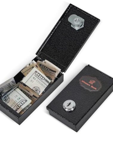 Metal Box for Gambler - Winners Bank Portable Safe Casino Money Pocket Sized Cash Box with Key Go Home Money