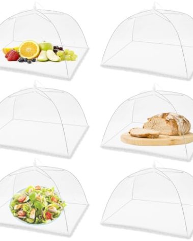 FOOEN (6 Pack) Pop-Up Outside Picnic Mesh Food Covers Tent Umbrella for Outdoors and Camping Food Net Cover Keep out Flies Mosquitoes Ideal for Parties BBQ, Reusable and Collapsible 17 x 17inches