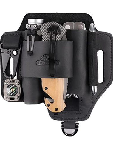 Topstache Leather Multitool Sheath,EDC Belt Organizer for Work and Daily Use,Leatherman Sheath,EDC Pocket Organizer for Flashlight and Multitool,Gifts for Men,Leather Sheath for Multitool,Black