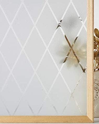 VELIMAX Lattice Frosted Window Film Window Privacy Film Static Cling Window Vinyl Opaque Glass Sticker Non Adhesive Anti-UV 35.4x157.4 inches