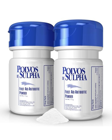 POLVOS DE SULPHA MENPER Antibiotic Powder with Bacitracin, First Aid Pain Relief, Healing Wound Seal Powder, Essential Wound Care Medicine for Travel, Effective Healing and Protection, 7.5g, 2-Pack