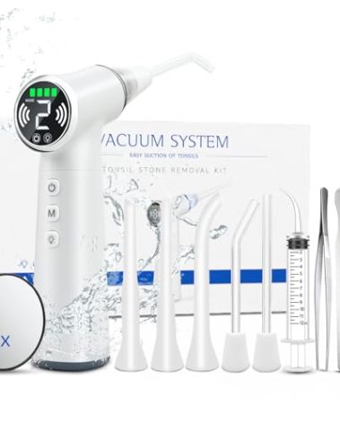 Upgraded Tonsil Stone Remover Tool with Silicone & Glass Probes, 11 in 1 Rechargeable Electronic Tonsil Stone Vacuum with Built-in LED Light, Fight Bad Breath Instant Suction