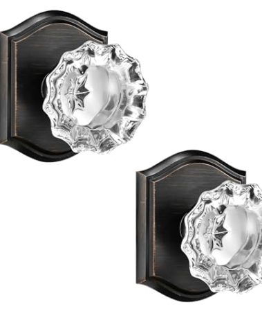 Dllween Crystal Dummy Door Knob Interior, Glass Dummy Door Knob for Closet Bifold Doors, 2 Pack, Oil Rubbed Bronze