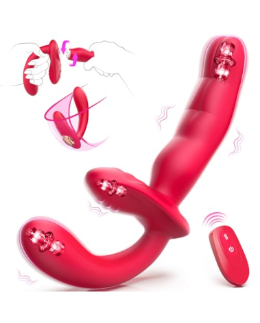 Strap on Harness Dildo Sex Toys - Strapless Wearable G Spot Vibrator Adult Toy with Remote Control, 10 Modes Double Ended Dildo Lesbian Womens Sex Toy, Finger Design Adult Sex Toys & Games for Women