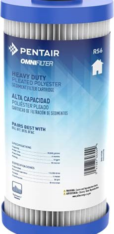 Pentair OMNIFilter RS6 Sediment Water Filter, 10-Inch, Whole House Heavy Duty Big Blue Pleated Replacement Cartridge, 10" x 4.5"