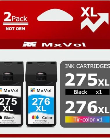 MxVol 275XL 276XL Remanufactured Ink Cartridge Replacement for Canon 275 and 276 XL PG-275XL CL-276XL Ink for Canon PIXMA TS3520 TS3522 TS3500 TR4720 TR4722 TR4700 Printers (1 Black, 1 Color Combo)