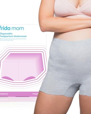 Frida Mom Women's Postpartum Underwear, Disposable Boyshort Underwear, Seamless with Stretchy Support, Postpartum Essentials, Size Regular (Waist 28"-42" Stretched), 8 Count, Grey