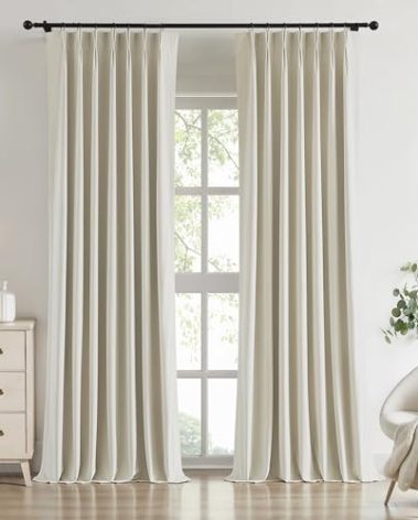 Vision Home Champagne Ivory Velvet Pinch Pleated Full Blackout Curtains Room Darkening Pleat Velvet Drapes 90 inch for Living Room Bedroom Thermal Insulated Window Panels with Hooks 40"Wx90"Lx2,Beige