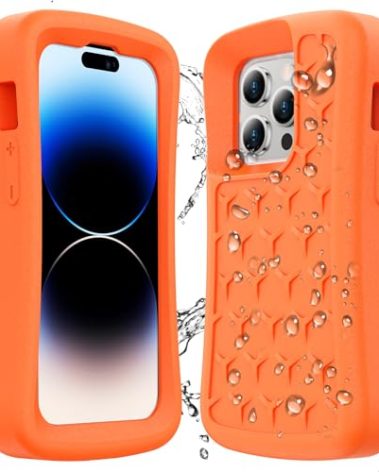 SPIDERCASE Floating Phone Case for iPhone 16 Plus/15 Pro Max/15 Plus/14 Pro Max/14 Plus/13 Pro Max with Waterproof Dry Bags and Lanyard EVA Foam iPhone Floating Case 6.7”,Orange