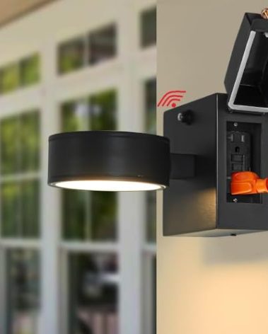 Double century Porch Lights with GFCI Outlet, Dusk to Dawn Outdoor Wall Light with Outlet, LED Aluminum Exterior Light Fixture Waterproof, Outside Lights for House, Front, Door, Patio, Garage