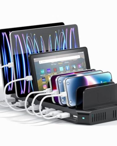 Alxum 60W 10 Port USB Charging Station Multiple Charger Station, USB Organizer Stand for iPad, iPhone Xs Max, X, 8 Plus, Samsung Galaxy, Google Pixel, LG stylo, Black (60W)