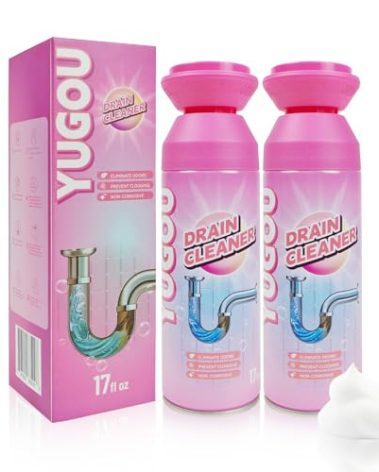 Yugou Foaming Drain Cleaner, Sink Cleaner and Deodorizer, Drain Clog Remover for Kitchen Sinks, Shower Drains, Tubs (2pcs)