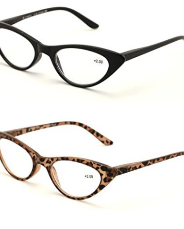 V.W.E. 2 Pairs Deluxe Female Cateye Vintage Reading Glasses Women Readers (1 Black 1 Tortoise, 1.50)