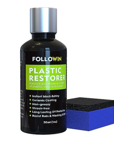FOLLOWIN Plastic Restorer for Cars - Black Trim Restorer & Ceramic Coating, Resists Water, UV Rays, Dirt, Not a Dressing, Hydrophobic Protection, Highly Concentrated Formula,30ml