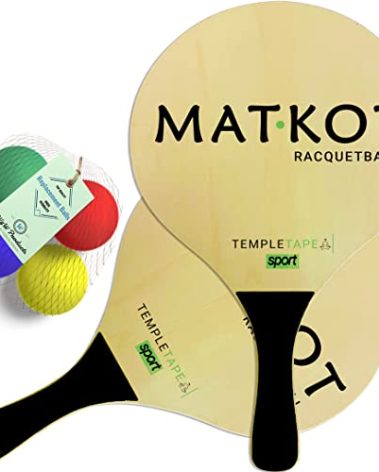 W4W Kadima Beach Paddle Ball Racket Set - Bundle Pack Includes 4 Balls & 2 Paddles - Natural