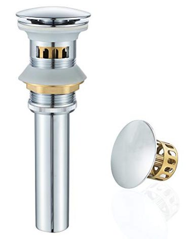 VOTON Bathroom Sink Drain Chrome Lavatory Pop-up Drain with Detachable Basket Stopper, Anti-Explosion and Anti-Clogging Drain Strainer，with Overflow Hole