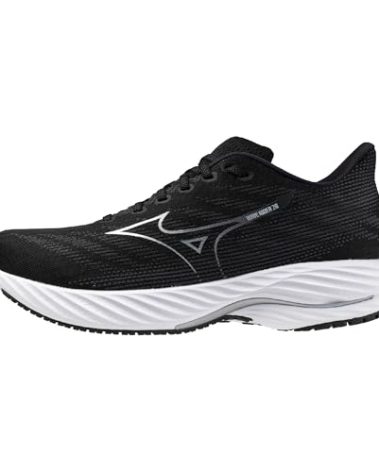 Mizuno Mens Wave Rider 28 Running Shoe, Black-Silver, 9.5
