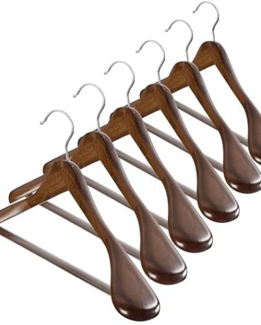 Wide Shoulder Wooden Hangers 6 Pack, High-Grade Smooth Finish Non Slip Coat Hanger for Closet Wood Hangers, Holds Up to 20lbs, 360° Swivel Hook, for Jacket, Dress Heavy Clothes Hangers