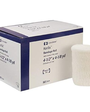 COVIDIEN 3324 Kerlix Bandage Roll, 100% Cotton, 6-Ply, 4-1/2" x 4-1/8 yd. Size, Large (Pack of 12)