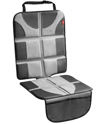 Helteko Car Seat Protector, Large Seat Cover for Child Carseat, Waterproof & Stain Resistant, Baby Mats Under Car Seats for Leather Seats, 2 Mesh Storage Pockets, 1Pack, Gray