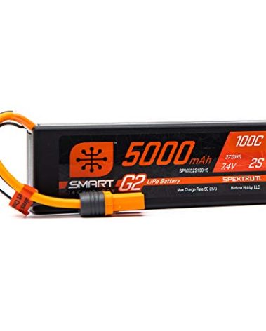 Spektrum 7.4V 5000mAh 2S 100C Smart G2 Hardcase LiPo Battery: IC5, SPMX52S100H5,Multi
